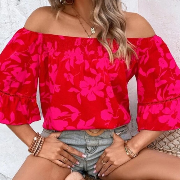 Boho Floral Print Flounce Sleeve Blouse - Picture 4 of 4